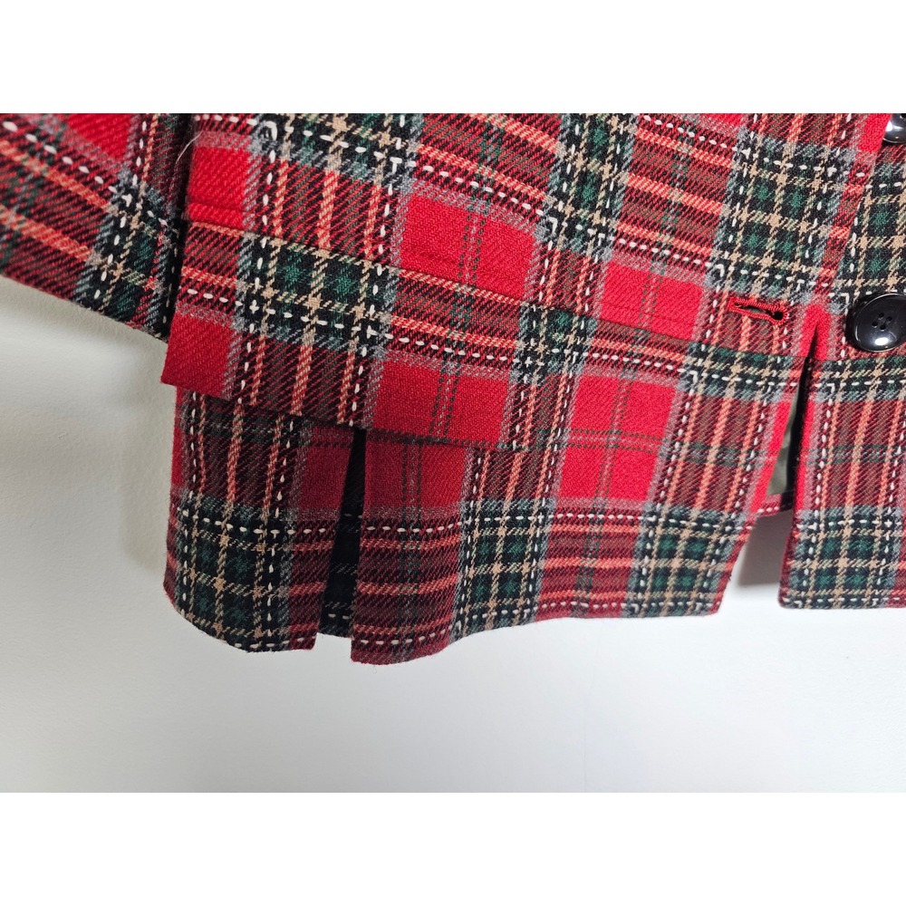 Dark Academia Live a Little Plaid Blazer Womens 1X Red Wool Blend Peplum Jacket - Picture 10 of 10